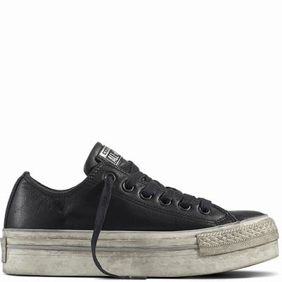 Converse Chuck Taylor All Star Platform Leather Low Tops Womens - Black/White Shoes (182ZUFHM)